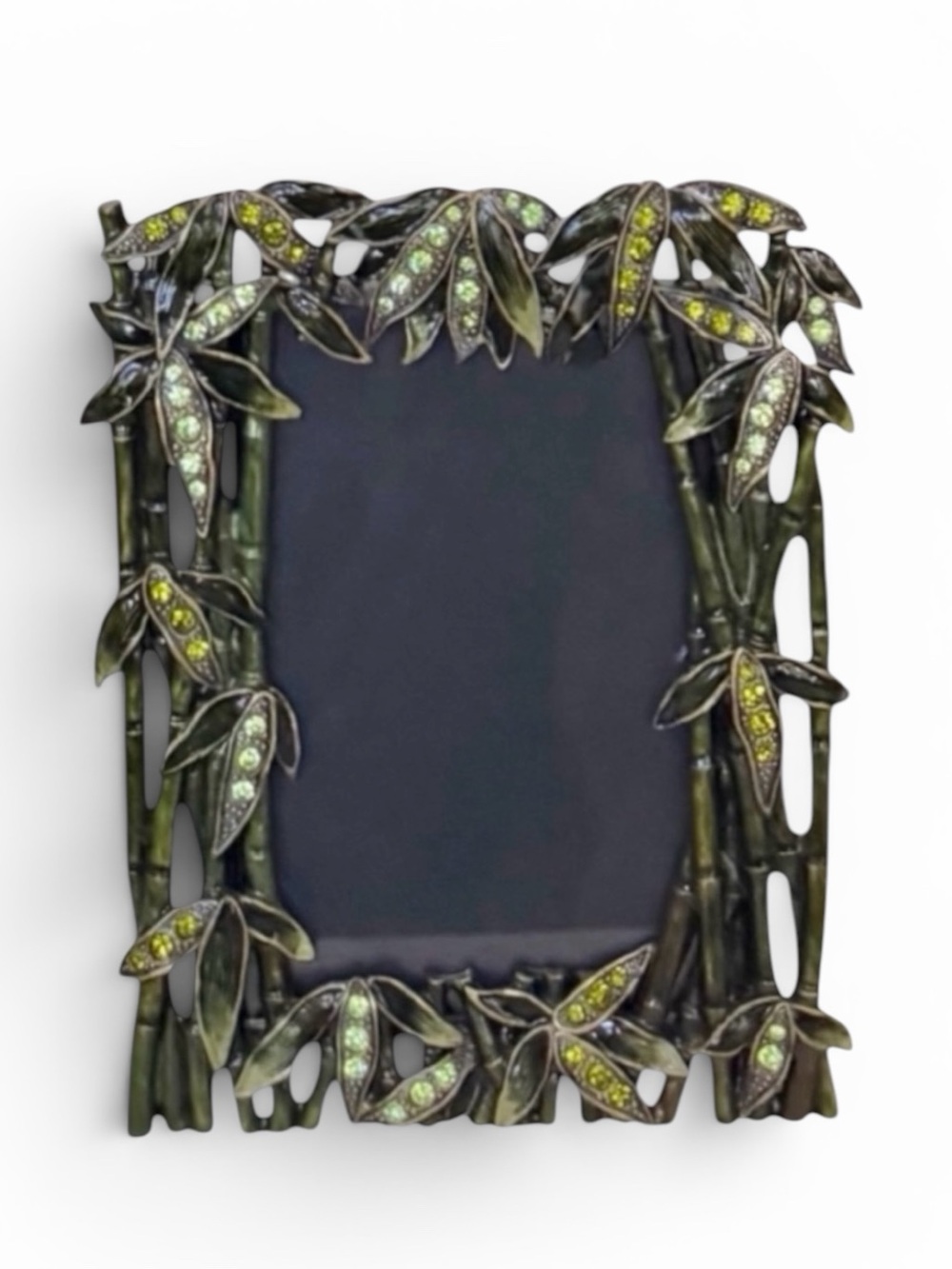 Tizo Design Green Enameled Metal Bamboo Stalks Austrian Crystal Picture Frame